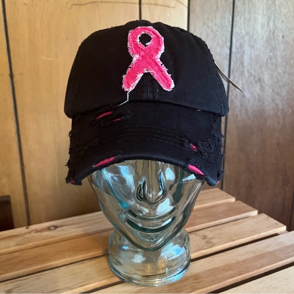 Black Breast Cancer Awareness Pink Ribbon Cap - Picture 1 of 11